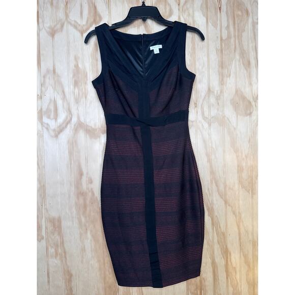 Cache Sleeveless Ribbed Bodycon Dress – Shimmering Black & Dark Red, Size 0 - Picture 2 of 9